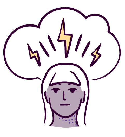 illustration of a woman with a thought bubble containing lightning bolts