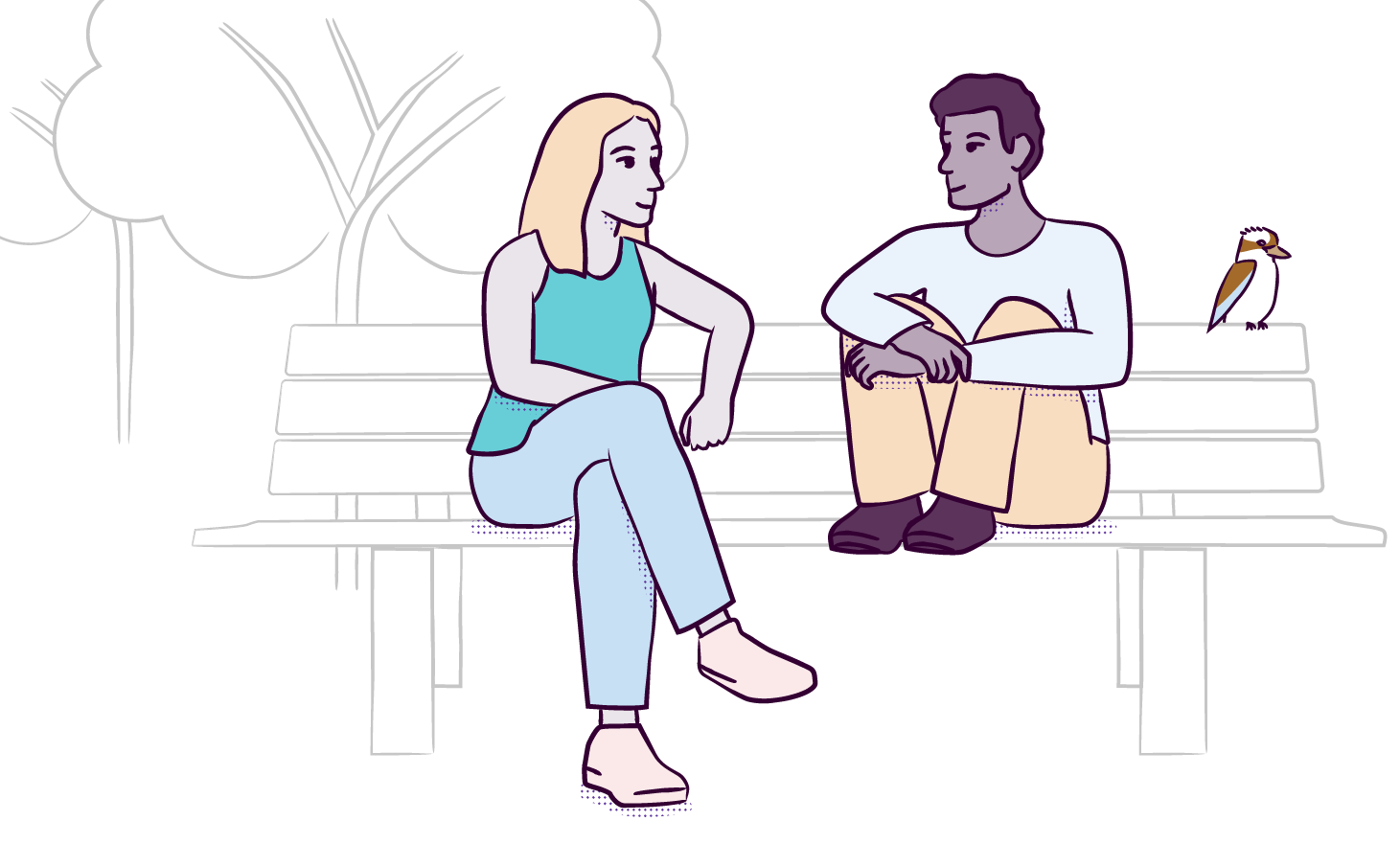 illustration of two people sitting on a park bench