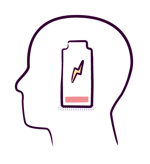 illustration of a head with an empty battery inside it